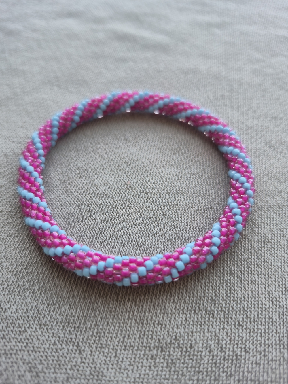 Handmade Pink & Light Blue Seed Bead Bracelet